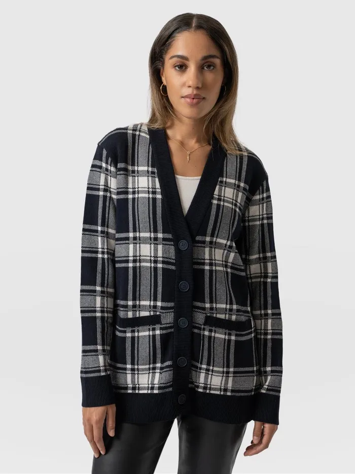 Saint And Sofia Knitwear Women College Cardigan 8211 Navy Cream Check Navy Cream Check