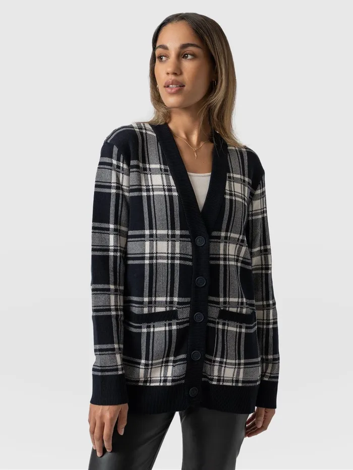 Saint And Sofia Knitwear Women College Cardigan 8211 Navy Cream Check Navy Cream Check