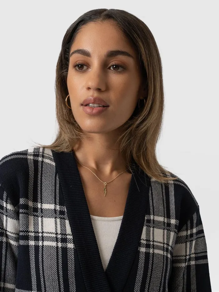 Saint And Sofia Knitwear Women College Cardigan 8211 Navy Cream Check Navy Cream Check