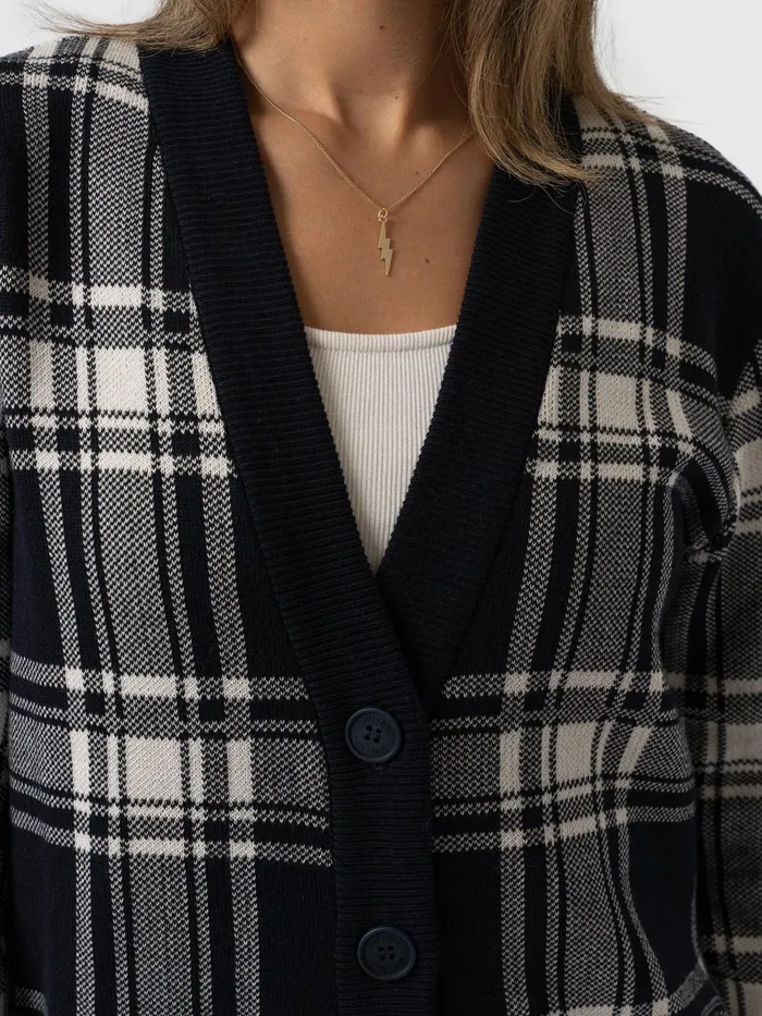 Saint And Sofia Knitwear Women College Cardigan 8211 Navy Cream Check Navy Cream Check
