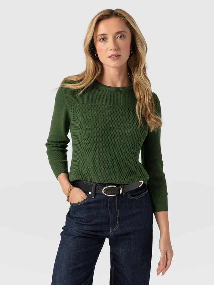 Saint And Sofia Knitwear Women Honeycomb Rib Sweater 8211 Green Green