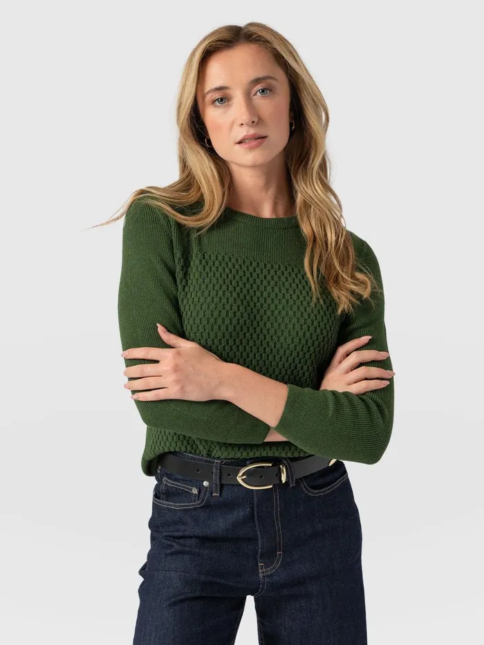 Saint And Sofia Knitwear Women Honeycomb Rib Sweater 8211 Green Green