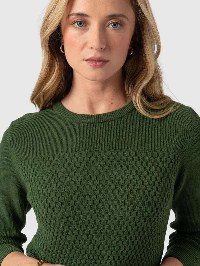Saint And Sofia Knitwear Women Honeycomb Rib Sweater 8211 Green Green