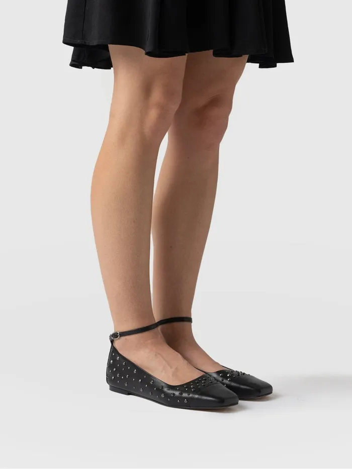 Saint And Sofia Leather Women Ophelia Leather Ballerinas 8211 Black Studded Black Studded