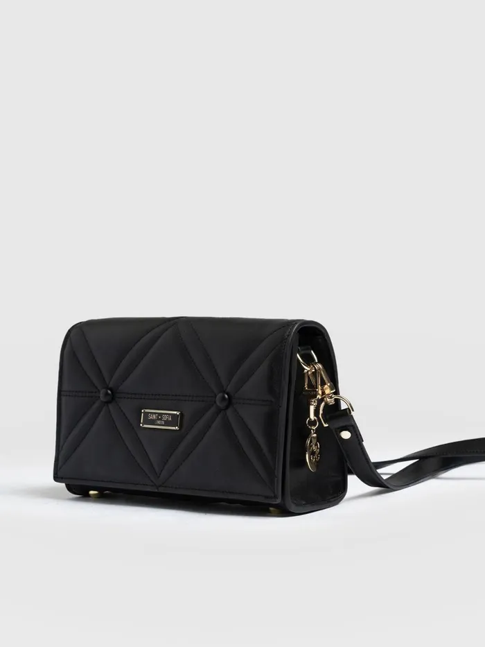 Saint And Sofia Leather Women Quilted Keira Cross Body Bag 8211 Black Black