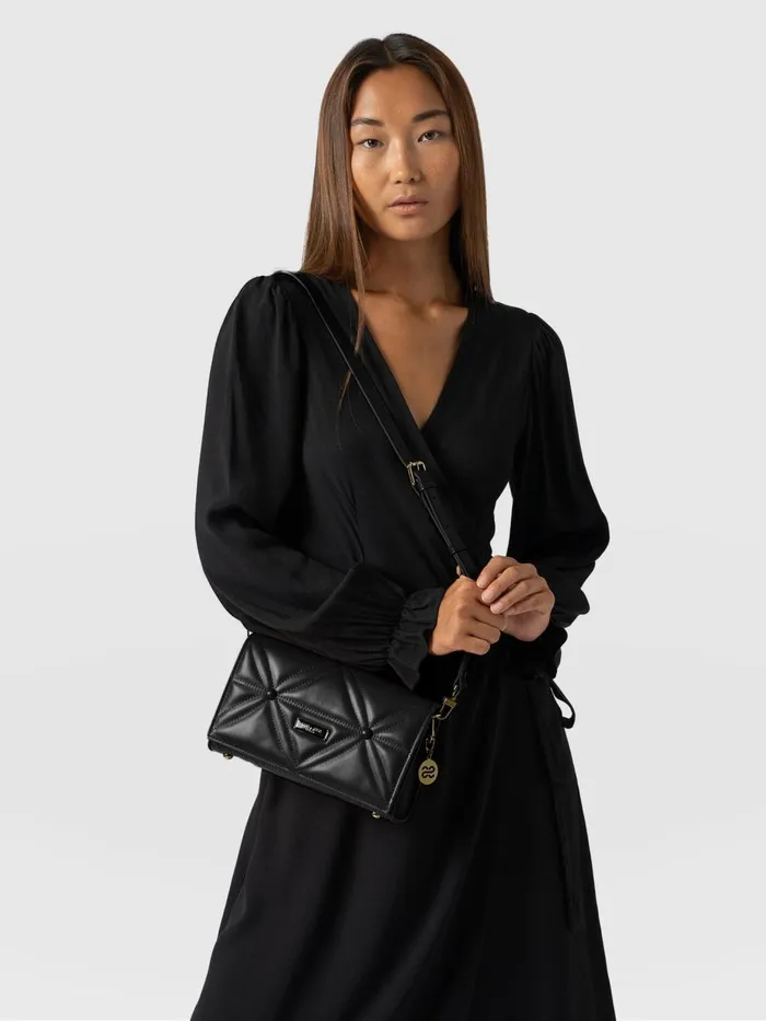 Saint And Sofia Leather Women Quilted Keira Cross Body Bag 8211 Black Black