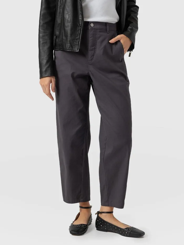 Saint And Sofia Pants Women Alma Barrel Leg Chino 8211 Charcoal Charcoal