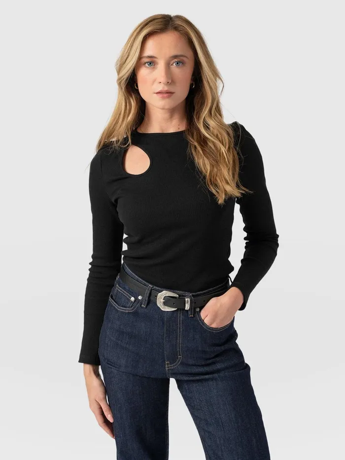 Saint And Sofia TShirts and Tanks Women Axel Cut Out Long Sleeve Tee 8211 Black Black