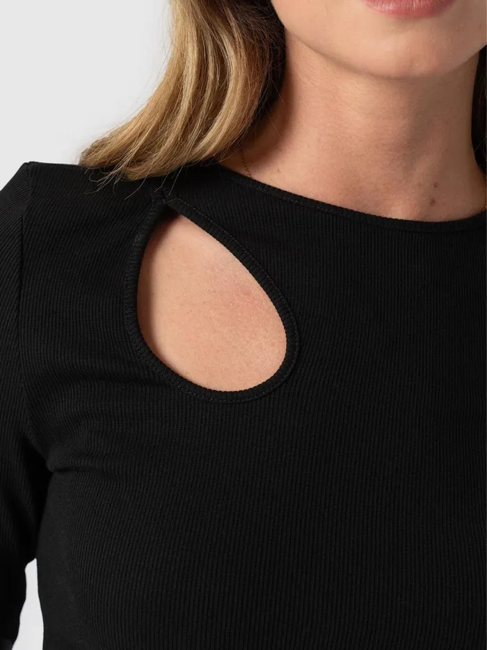 Saint And Sofia TShirts and Tanks Women Axel Cut Out Long Sleeve Tee 8211 Black Black