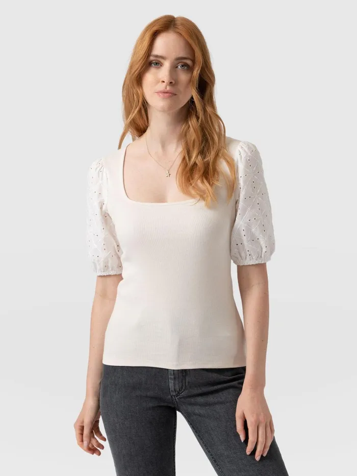 Saint And Sofia TShirts and Tanks Women Cavendish Square Neck Tee 8211 Cream Broderie Cream Broderie Saint And Sofia TShirts and Tanks Women Cavendish Square Neck Tee 8211 Cream Broderie Cream Broderie