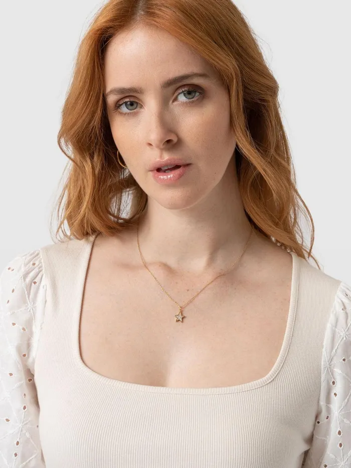 Saint And Sofia TShirts and Tanks Women Cavendish Square Neck Tee 8211 Cream Broderie Cream Broderie