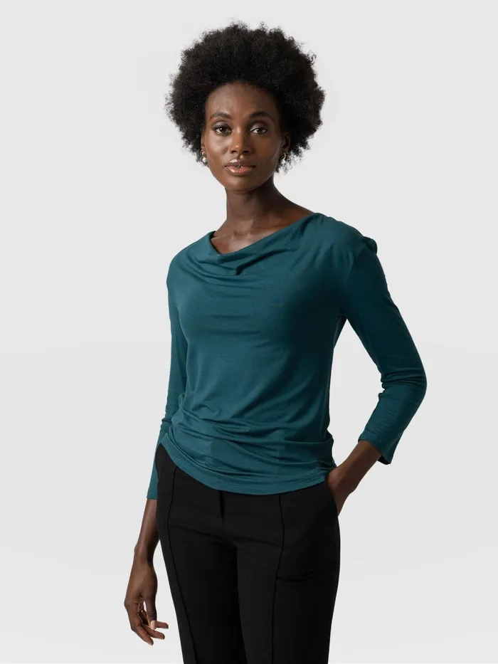 Saint And Sofia TShirts and Tanks Women Cowl Neck Tee Long Sleeve 8211 Deep Green Deep Green Saint And Sofia TShirts and Tanks Women Cowl Neck Tee Long Sleeve 8211 Deep Green Deep Green