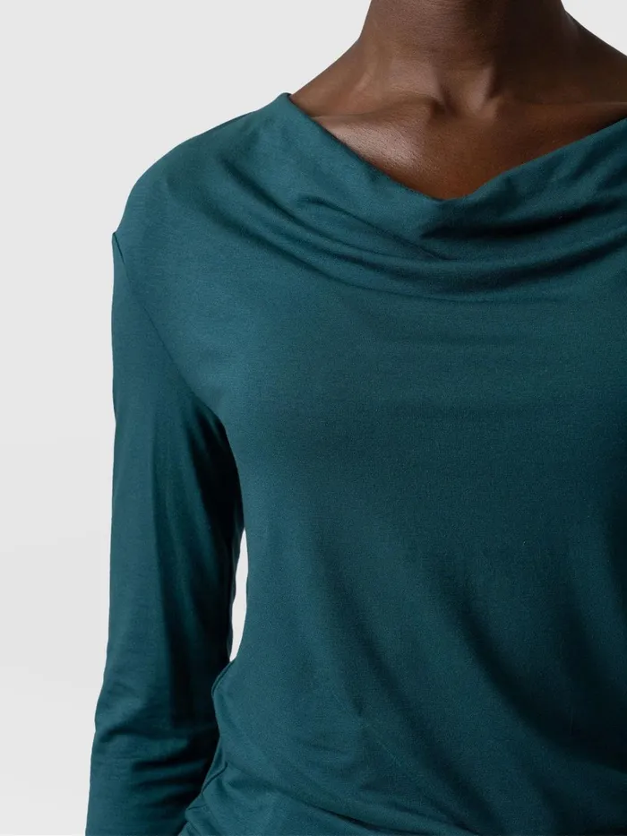 Saint And Sofia TShirts and Tanks Women Cowl Neck Tee Long Sleeve 8211 Deep Green Deep Green