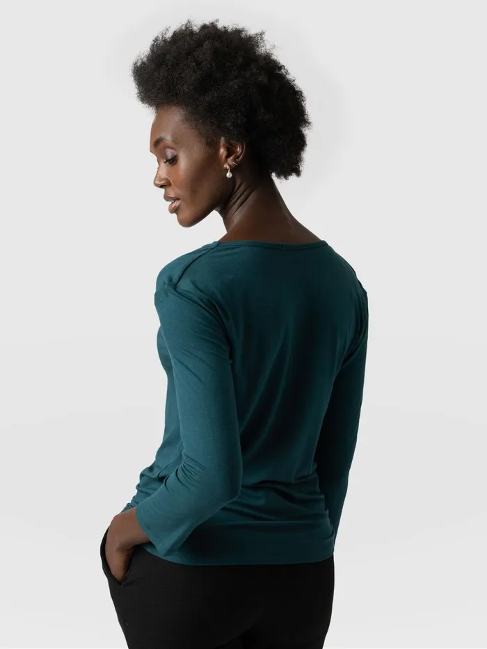 Saint And Sofia TShirts and Tanks Women Cowl Neck Tee Long Sleeve 8211 Deep Green Deep Green