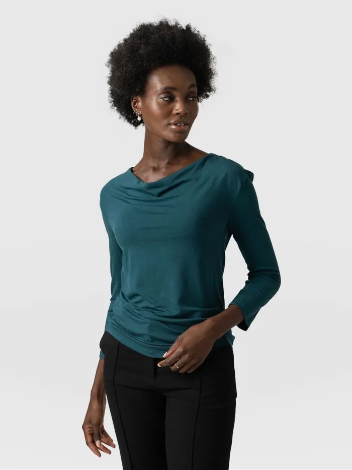 Saint And Sofia TShirts and Tanks Women Cowl Neck Tee Long Sleeve 8211 Deep Green Deep Green