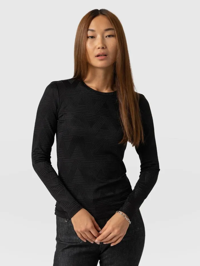 Saint And Sofia TShirts and Tanks Women Darcey Long Sleeve Tee 8211 Black Jacquard Black Jacquard Saint And Sofia TShirts and Tanks Women Darcey Long Sleeve Tee 8211 Black Jacquard Black Jacquard