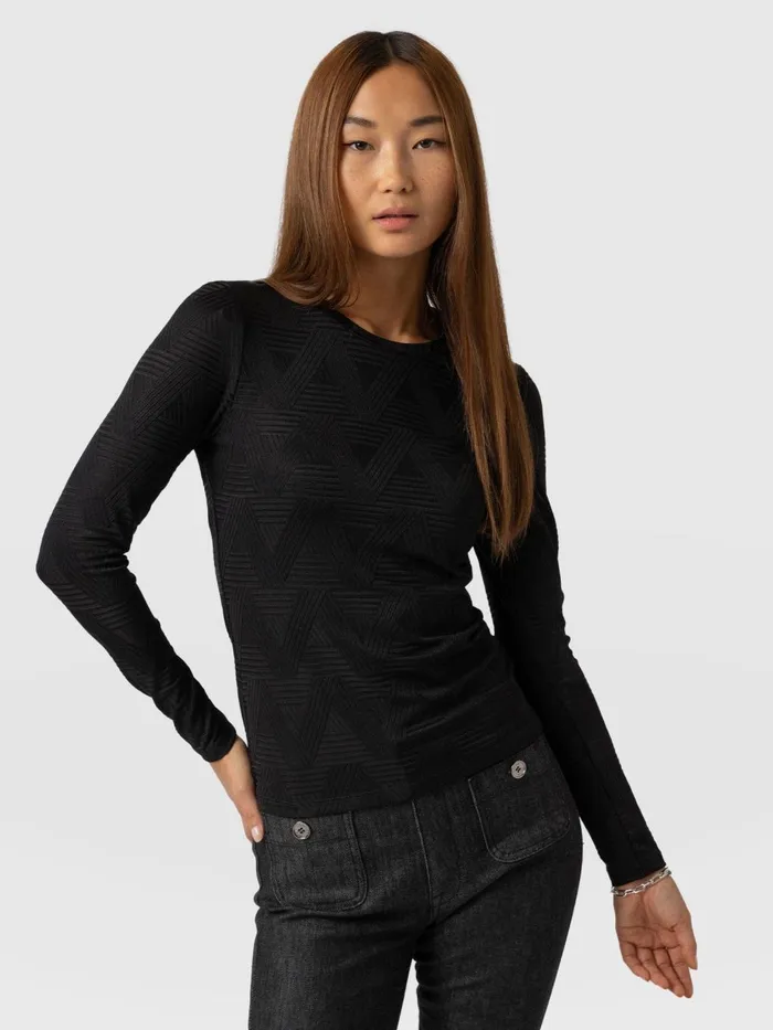 Saint And Sofia TShirts and Tanks Women Darcey Long Sleeve Tee 8211 Black Jacquard Black Jacquard