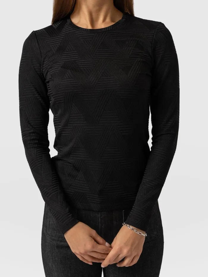 Saint And Sofia TShirts and Tanks Women Darcey Long Sleeve Tee 8211 Black Jacquard Black Jacquard
