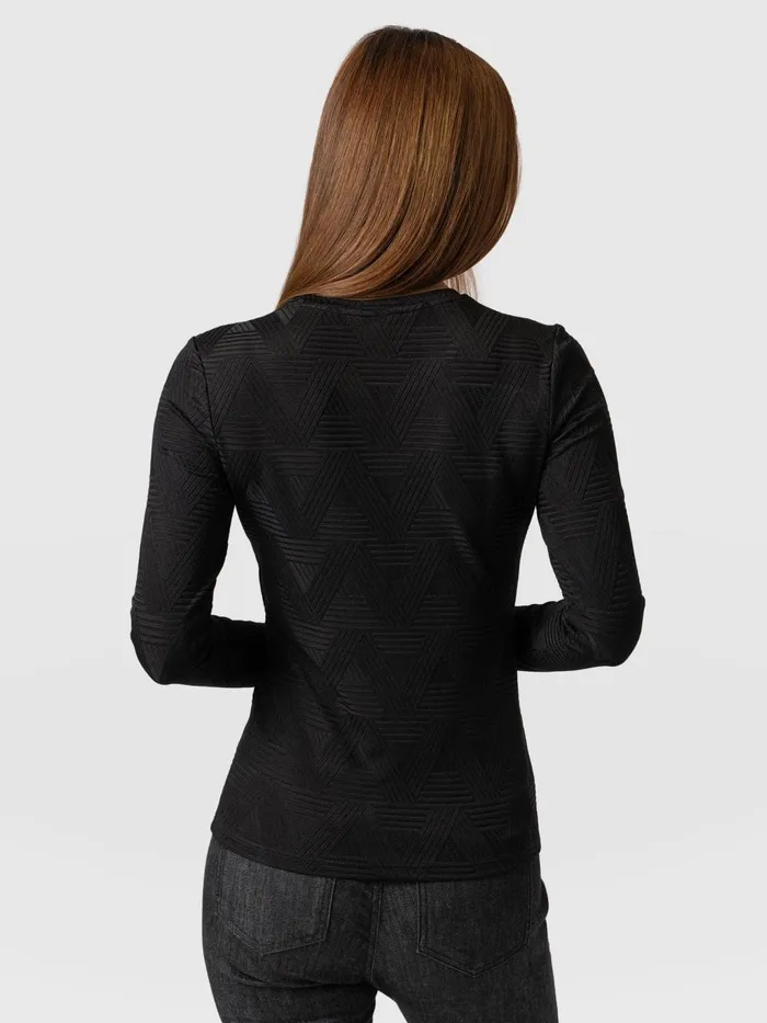 Saint And Sofia TShirts and Tanks Women Darcey Long Sleeve Tee 8211 Black Jacquard Black Jacquard