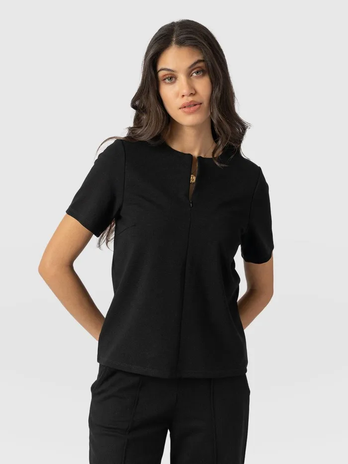 Saint And Sofia TShirts and Tanks Women Keller Zip Up Tee 8211 Black Black