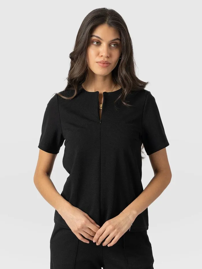 Saint And Sofia TShirts and Tanks Women Keller Zip Up Tee 8211 Black Black