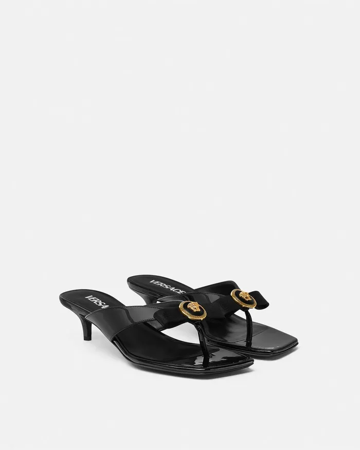 Sandals Women Versace Gianni Ribbon Mules 45 Mm Blackgold
