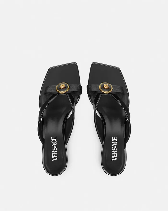 Sandals Women Versace Gianni Ribbon Mules 45 Mm Blackgold