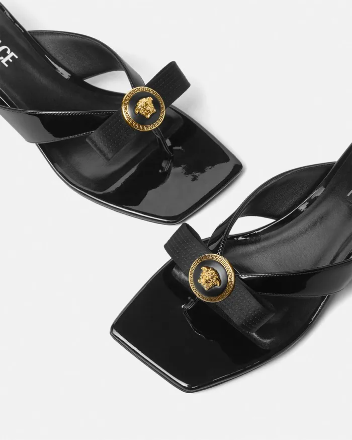 Sandals Women Versace Gianni Ribbon Mules 45 Mm Blackgold