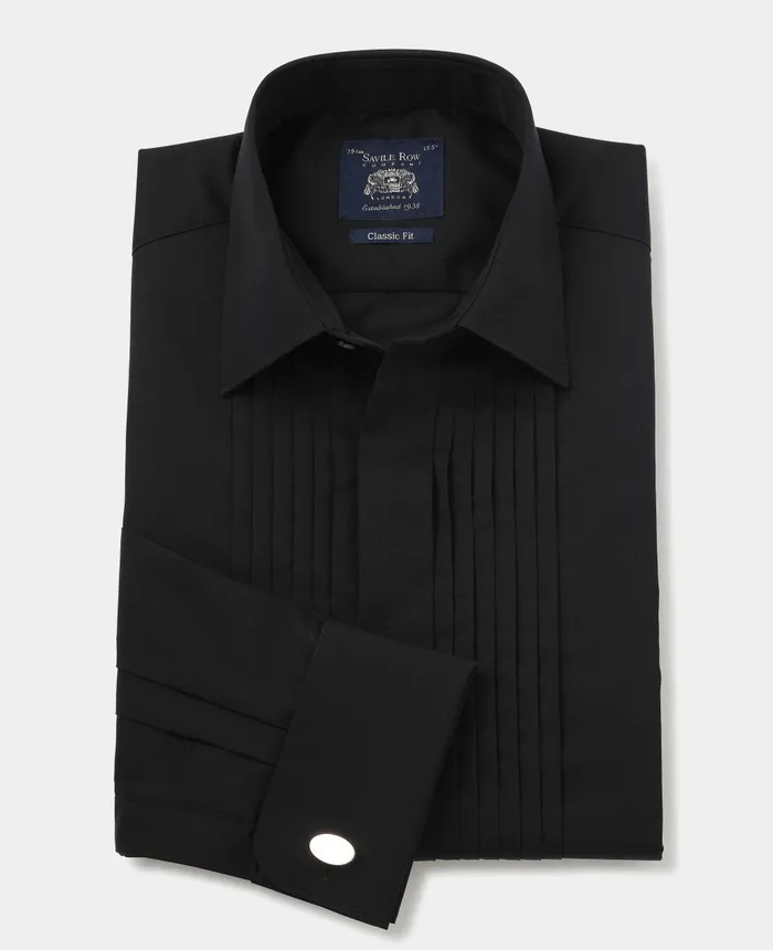 Savile Row Company Black Pleated Fly Front Classic Fit Dress Shirt 8211 Double Cuff Black Men Formal Shirts Savile Row Company Black Pleated Fly Front Classic Fit Dress Shirt 8211 Double Cuff Black Men Formal Shirts