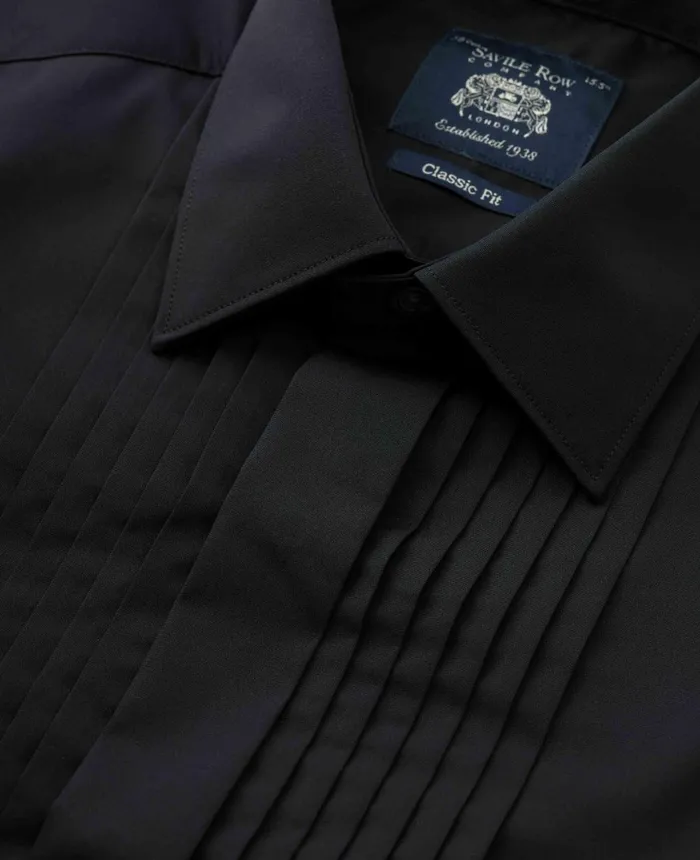 Savile Row Company Black Pleated Fly Front Classic Fit Dress Shirt 8211 Double Cuff Black Men Formal Shirts Savile Row Company Black Pleated Fly Front Classic Fit Dress Shirt 8211 Double Cuff Black Men Formal Shirts