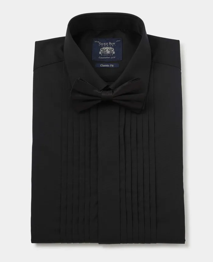 Savile Row Company Black Pleated Fly Front Classic Fit Dress Shirt 8211 Double Cuff Black Men Formal Shirts Savile Row Company Black Pleated Fly Front Classic Fit Dress Shirt 8211 Double Cuff Black Men Formal Shirts