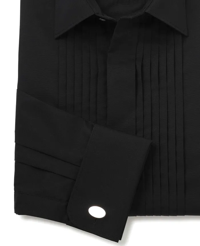 Savile Row Company Black Pleated Fly Front Classic Fit Dress Shirt 8211 Double Cuff Black Men Formal Shirts Savile Row Company Black Pleated Fly Front Classic Fit Dress Shirt 8211 Double Cuff Black Men Formal Shirts
