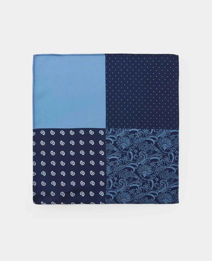 Savile Row Company Blue 4 In 1 Silk Pocket Square Blue Navy Men Pocket Squares