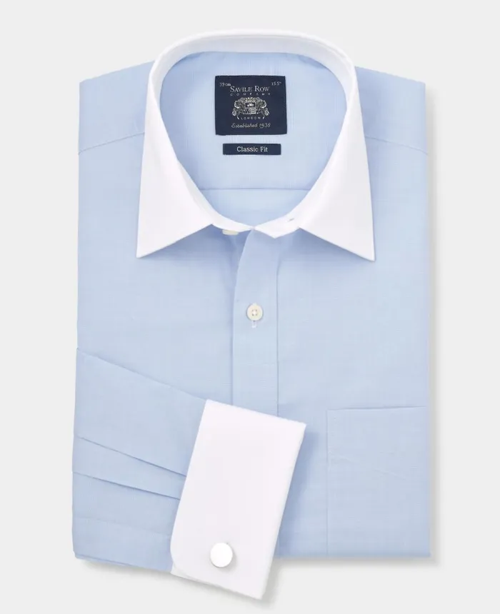 Savile Row Company Blue Cotton Prince Of Wales Check Classic Fit Winchester Formal Shirt 8211 Double Cuff Blue Pow Men Formal Shirts