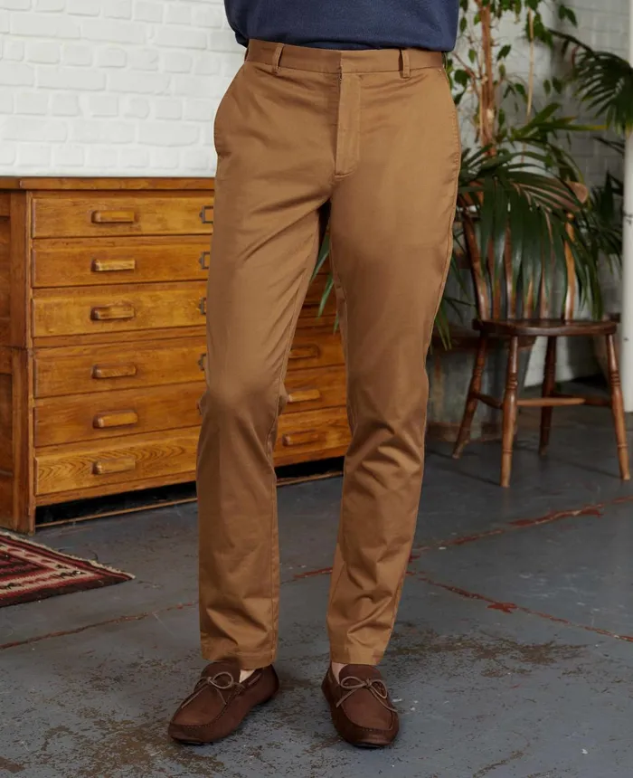 Savile Row Company Cappuccino Brown Stretch Cotton Classic Fit Flat Front Chinos Dark Tan Men Chinos And Shorts