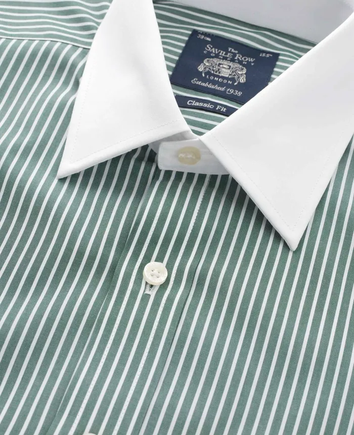 Savile Row Company Dark Green Reverse Stripe Classic Fit Shirt With White Collar and Cuffs Green Stripe Men Formal Shirts Savile Row Company Dark Green Reverse Stripe Classic Fit Shirt With White Collar and Cuffs Green Stripe Men Formal Shirts