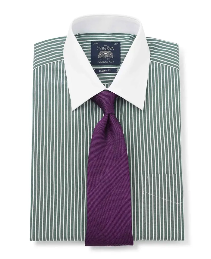 Savile Row Company Dark Green Reverse Stripe Classic Fit Shirt With White Collar and Cuffs Green Stripe Men Formal Shirts Savile Row Company Dark Green Reverse Stripe Classic Fit Shirt With White Collar and Cuffs Green Stripe Men Formal Shirts