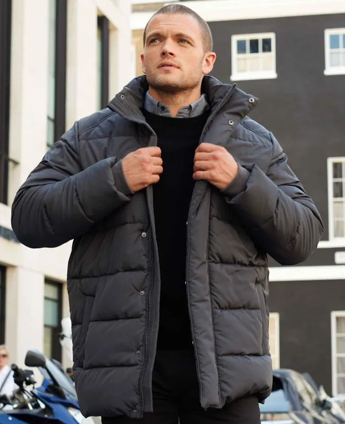 Savile Row Company Dark Grey Hooded Puffer Jacket With Rib Knit Storm Cuffs Dark Grey Men Outerwear