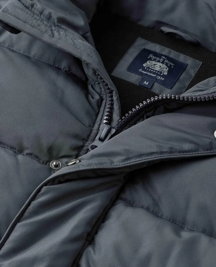 Savile Row Company Dark Grey Hooded Puffer Jacket With Rib Knit Storm Cuffs Dark Grey Men Outerwear