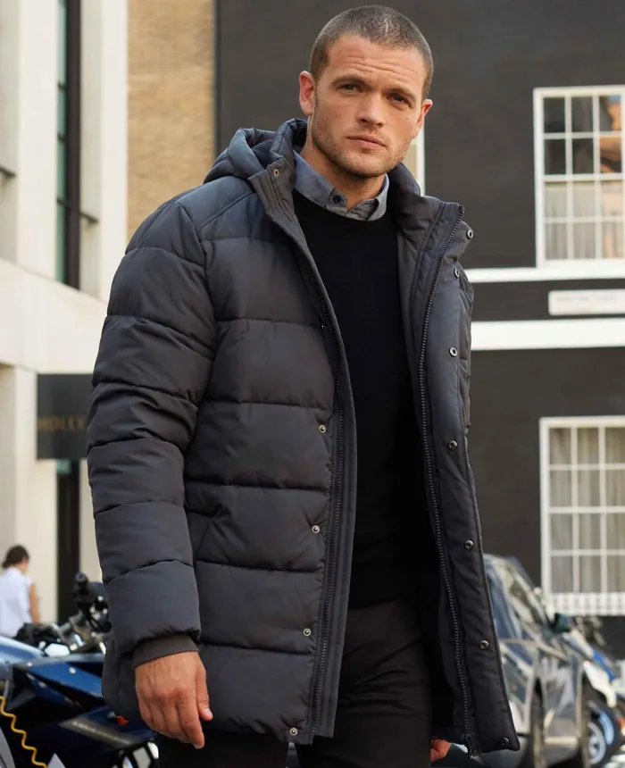 Savile Row Company Dark Grey Hooded Puffer Jacket With Rib Knit Storm Cuffs Dark Grey Men Outerwear