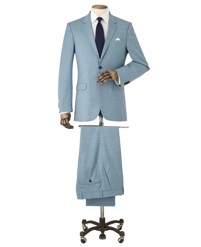 Savile Row Company Light Blue WoolBlend Tailored Suit Men Tailored Suits