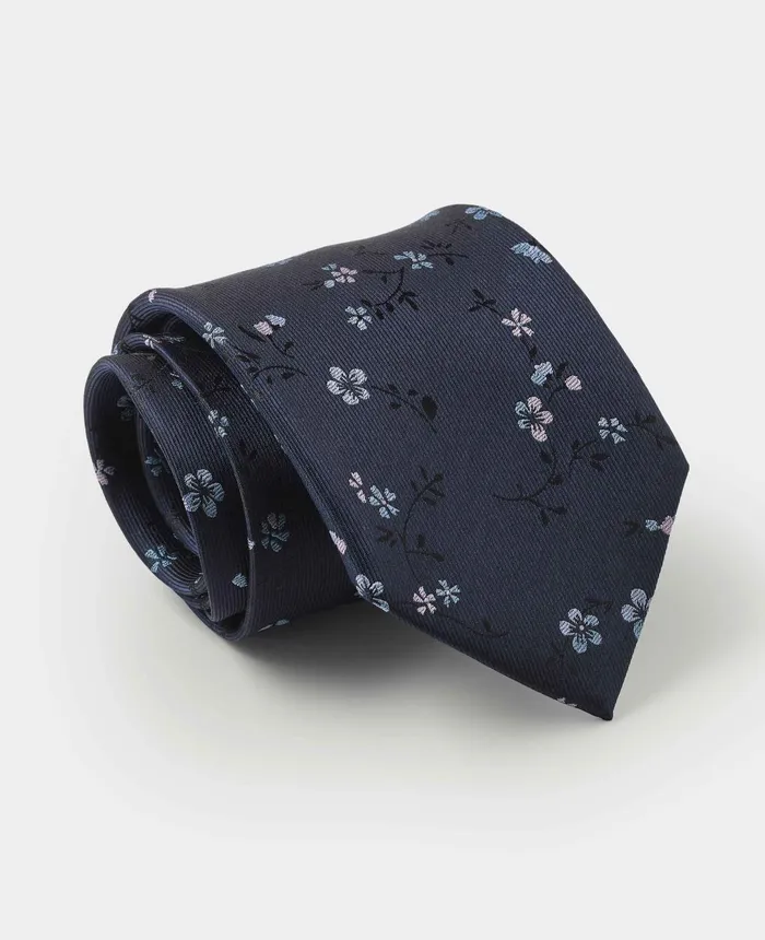Savile Row Company Navy Flower Pattern Silk Tie Navy Flower Men Silk Ties
