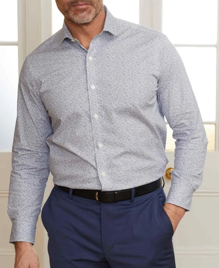 Savile Row Company Navy White Stretch Cotton Printed Slim Fit Casual Shirt Men Smart Casual Shirts Savile Row Company Navy White Stretch Cotton Printed Slim Fit Casual Shirt Men Smart Casual Shirts