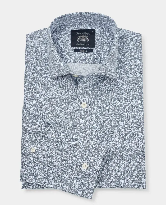 Savile Row Company Navy White Stretch Cotton Printed Slim Fit Casual Shirt Men Smart Casual Shirts Savile Row Company Navy White Stretch Cotton Printed Slim Fit Casual Shirt Men Smart Casual Shirts