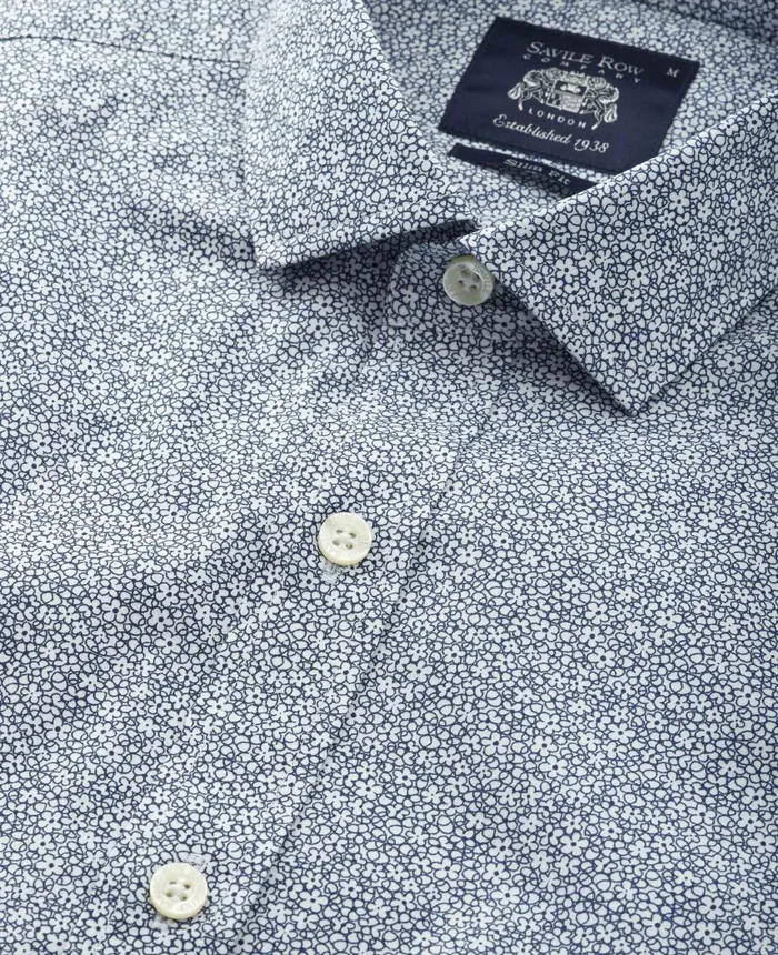 Savile Row Company Navy White Stretch Cotton Printed Slim Fit Casual Shirt Men Smart Casual Shirts Savile Row Company Navy White Stretch Cotton Printed Slim Fit Casual Shirt Men Smart Casual Shirts