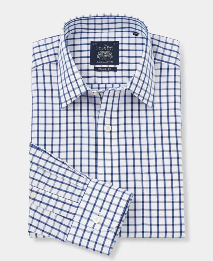 Savile Row Company White Blue Check Classic Fit NonIron Formal Shirt 8211 Single Cuff Men NonIron Shirts Savile Row Company White Blue Check Classic Fit NonIron Formal Shirt 8211 Single Cuff Men NonIron Shirts