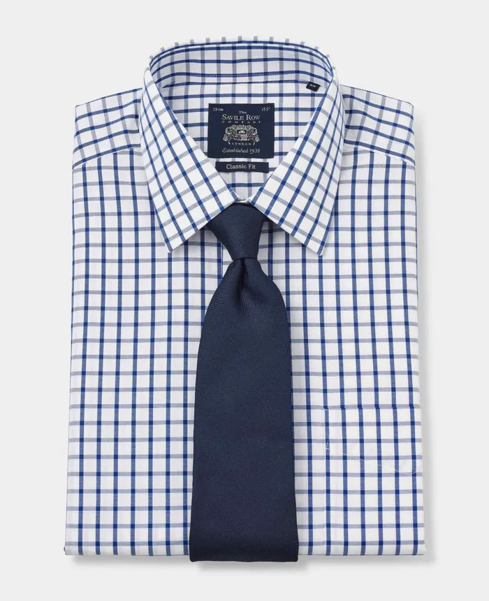 Savile Row Company White Blue Check Classic Fit NonIron Formal Shirt 8211 Single Cuff Men NonIron Shirts Savile Row Company White Blue Check Classic Fit NonIron Formal Shirt 8211 Single Cuff Men NonIron Shirts