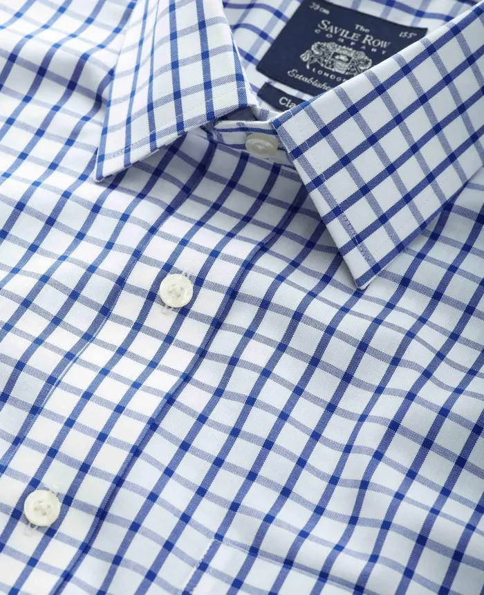 Savile Row Company White Blue Check Classic Fit NonIron Formal Shirt 8211 Single Cuff Men NonIron Shirts Savile Row Company White Blue Check Classic Fit NonIron Formal Shirt 8211 Single Cuff Men NonIron Shirts