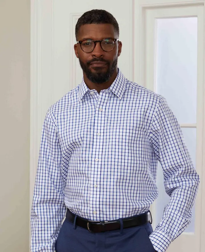 Savile Row Company White Blue Check Classic Fit NonIron Formal Shirt 8211 Single Cuff Men NonIron Shirts Savile Row Company White Blue Check Classic Fit NonIron Formal Shirt 8211 Single Cuff Men NonIron Shirts