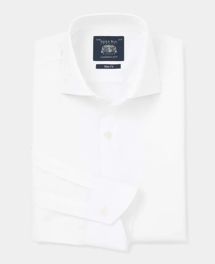Savile Row Company White Poplin Slim Fit Formal Shirt 8211 Single Cuff Men Formal Shirts